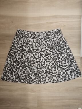 LOFT Black A-Line Skirt with White Floral Pattern